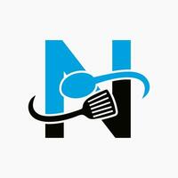 Letter N Restaurant Logo Combined with Spatula and Spoon Icon vector