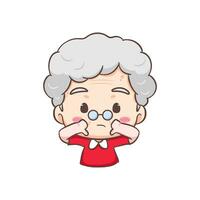 Cute Grand mother showing thumb down gesture cartoon character. People expression concept design. Isolated background. Vector art illustration.