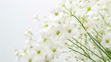 Photo of beautiful Gypsophila flower isolated on white background. Generative AI