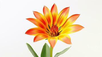 Photo of beautiful Gazania flower isolated on white background. Generative AI