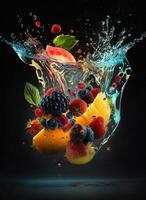 Splashing fruit on water. Fresh Fruit and Vegetables being shot as they submerged under water. photo