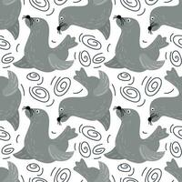 Seamless pattern in the form of cute seals. Funny hand-drawn animals. Creative children's background in Scandinavian style. Vector illustration of the north. Seal on white