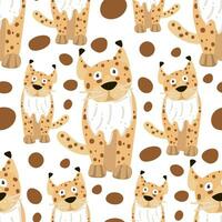 Seamless pattern in the form of cute lynxes. Funny hand-drawn animals. Creative children's background in Scandinavian style. Vector illustration of savannah. Lynx on white