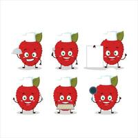 dibujos animados personaje de lychee con varios cocinero emoticones vector