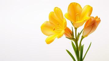 Photo of beautiful Freesia flower isolated on white background. Generative AI