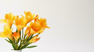 Photo of beautiful Freesia flower isolated on white background. Generative AI