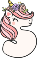 carino unicorno scarabocchio numero 5, cinque con fiore corona kawaii cartone animato illustrazione png