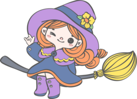 Cute whimsical Halloween Witch Doodle hand drawing Fantasy Style png