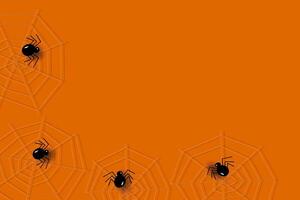 Corner frame for Halloween with spiders and cobwebs in trendy orange shades with copy space. EPS vector