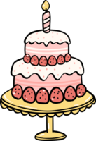 mignonne anniversaire gâteau contour griffonnage dessin animé illustration png