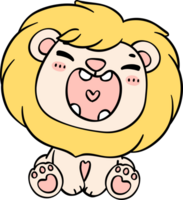 mignonne bébé Lion rugir dessin animé griffonnage avec large ouvert bouche rugissement charmant et innocent illustration de une espiègle lionceau. png