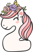 cute unicorn doodle number 2, two with flower crown kawaii cartoon illustration png