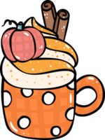 linda calabaza especia café bebida dibujos animados garabatear contorno ilustración png