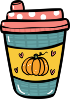 Cute Pumpkin Spice coffee drink cartoon doodle outline illustration png