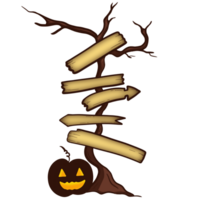 Old signpost with halloween pumpkin png