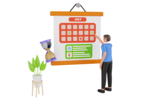 Businessman with his schedule 3d illustration. Businessman Doing Calendar Schedule Planning. Businessman is Checking His Calendar to Make an Appointment with New Clients and Employer png