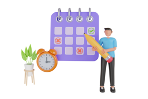 planning day scheduling appointment in calendar 3d illustration. Scene for schedule planning, effective time management, work organization system png