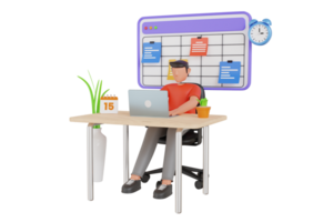 Business management 3d illustration. businessman is planning his work, tasks scheduling, reminder and timetable. png