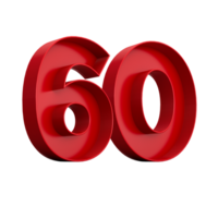 3d illustration of red number 60 or Sixty inner shadow png