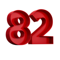 3d illustration of red number 82 or Eighty Two inner shadow png