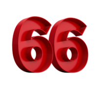 3d illustration de rouge nombre 66 ou soixante six interne ombre png