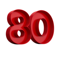 3d illustration de rouge nombre 80 ou quatre-vingts interne ombre png