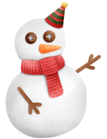 Isolated cute Christmas snowman wear hat and red scarf for Winter in transparent background png