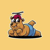 cartoon illustration of a cute bear wearing a propeller hat in a funny pose vector