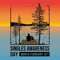 A man playing guitar by the lake, Singles Awareness Day, February 15th vector