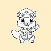 Funny squirrel in police uniform carrying a baton, squirrel character vector Illustration