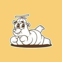 cartoon illustration of a cute bear wearing a propeller hat in a funny pose vector