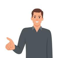 Standing business man pointing with index finger at viewer. I want you gesture. vector