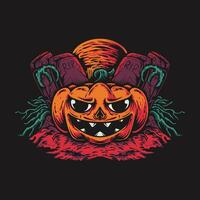 Pumpkin Halloween Scary Night Vector Illustration