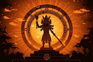 contento maha shivratri saludo tarjeta ilustración, maya deidad maya, representado con un poderoso ceremonial hacha en uno mano y un adivinar símbolo en el otro, ai generado foto