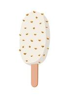 Ice cream Eskimo vector illustration. Nuts covered with white chocolate with wooden stick isolated on white background