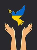 paloma de paz en el colores de el bandera de Ucrania aislado en un negro antecedentes. vector. vector