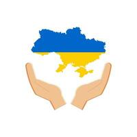 Ukraine map icon in the national colors of the flag of blue and yellow in the hands of those praying for peace, isolated on a white background. Vector. vector