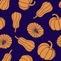 Pumpkin seamless pattern. Vector background with orange autumn vegetables on white. Cartoon flat illustration. Vector illustration
