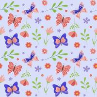 Vector pattern with cute butterflies and moths. Seamless butterflies pattern. Perfect for fabric, wallpaper, wrapping paper, invitation, crafts. Baby pattern on blue background. Vector illustration