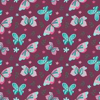 Vector pattern with cute butterflies and moths. Seamless butterflies pattern. Perfect for fabric, wallpaper, wrapping paper, invitation, crafts. Baby pattern on blue background. Vector illustration