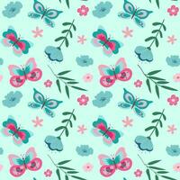 Vector pattern with cute butterflies and moths. Seamless butterflies pattern. Perfect for fabric, wallpaper, wrapping paper, invitation, crafts. Baby pattern on blue background. Vector illustration