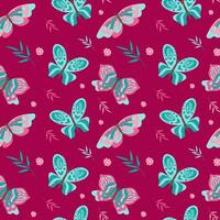 Vector pattern with cute butterflies and moths. Seamless butterflies pattern. Perfect for fabric, wallpaper, wrapping paper, invitation, crafts. Baby pattern on blue background. Vector illustration