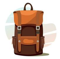 Brown camping backpack in flat and cartoon style. vector