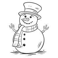 Cartoon snowman with hat and scarf in hand drawn style. vector