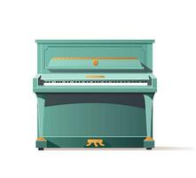 Classic green upright piano. Musical instrument. Vector illustration for design.