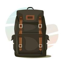 oscuro verde cámping mochila en plano y dibujos animados estilo. vector