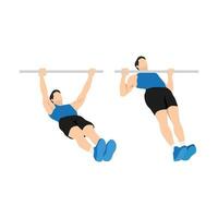 Man doing Inverted rows. reverse pull ups exercise. Flat vector illustration isolated on white background