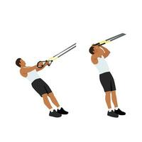 Man doing TRX Suspension strap bicep curls exercise. Flat vector illustration isolated on white background