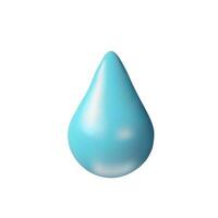 3D render drop water. Realistic raindrop in clay style. Vector illustration about weather forecast. Symbol of wet weather, rain. Blue clean fresh aqua.