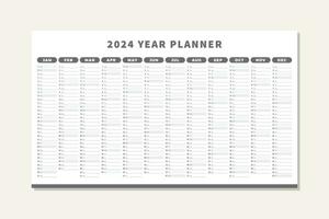 2024 year planner calendar in dark gray vector design template